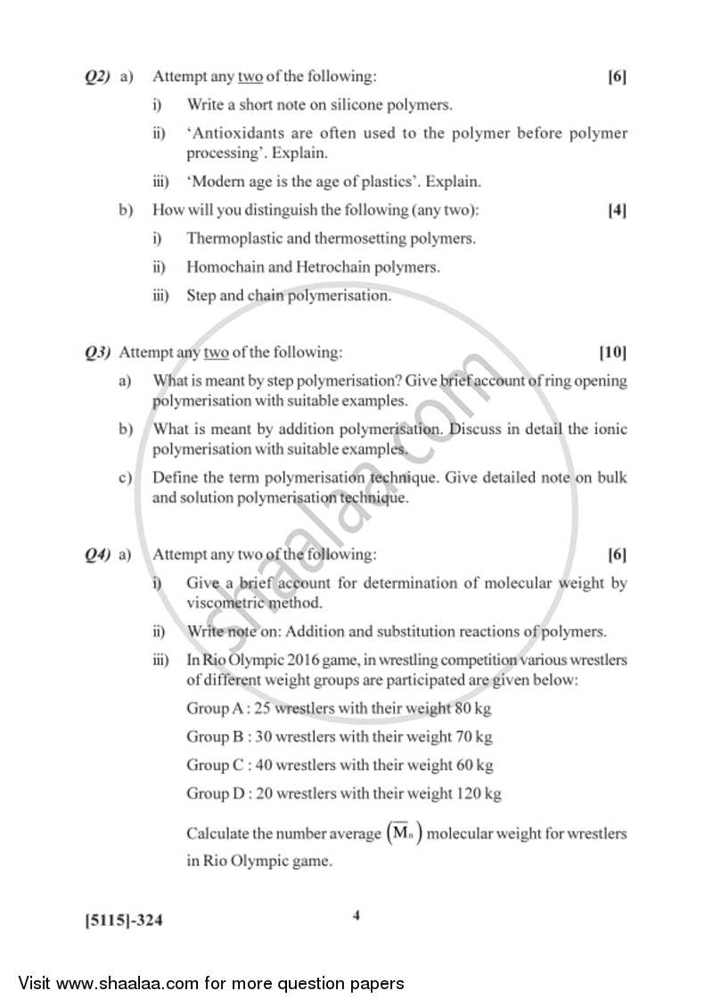 Polymer Chemistry 2016-2017 - B.Sc. - Semester 5 (TYBSc) - University of Pune question paper with PDF download