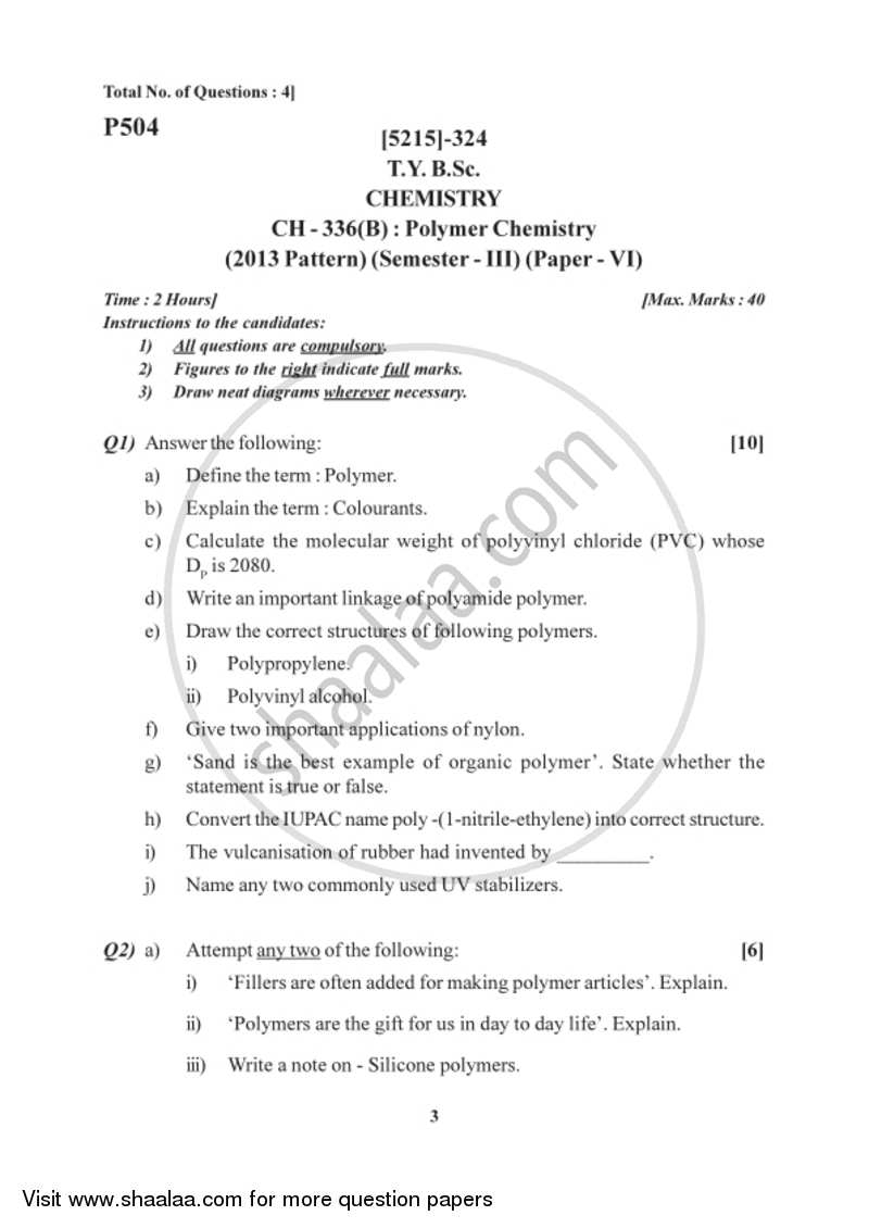 Polymer Chemistry 2017-2018 - B.Sc. - Semester 5 (TYBSc) - University of Pune question paper with PDF download