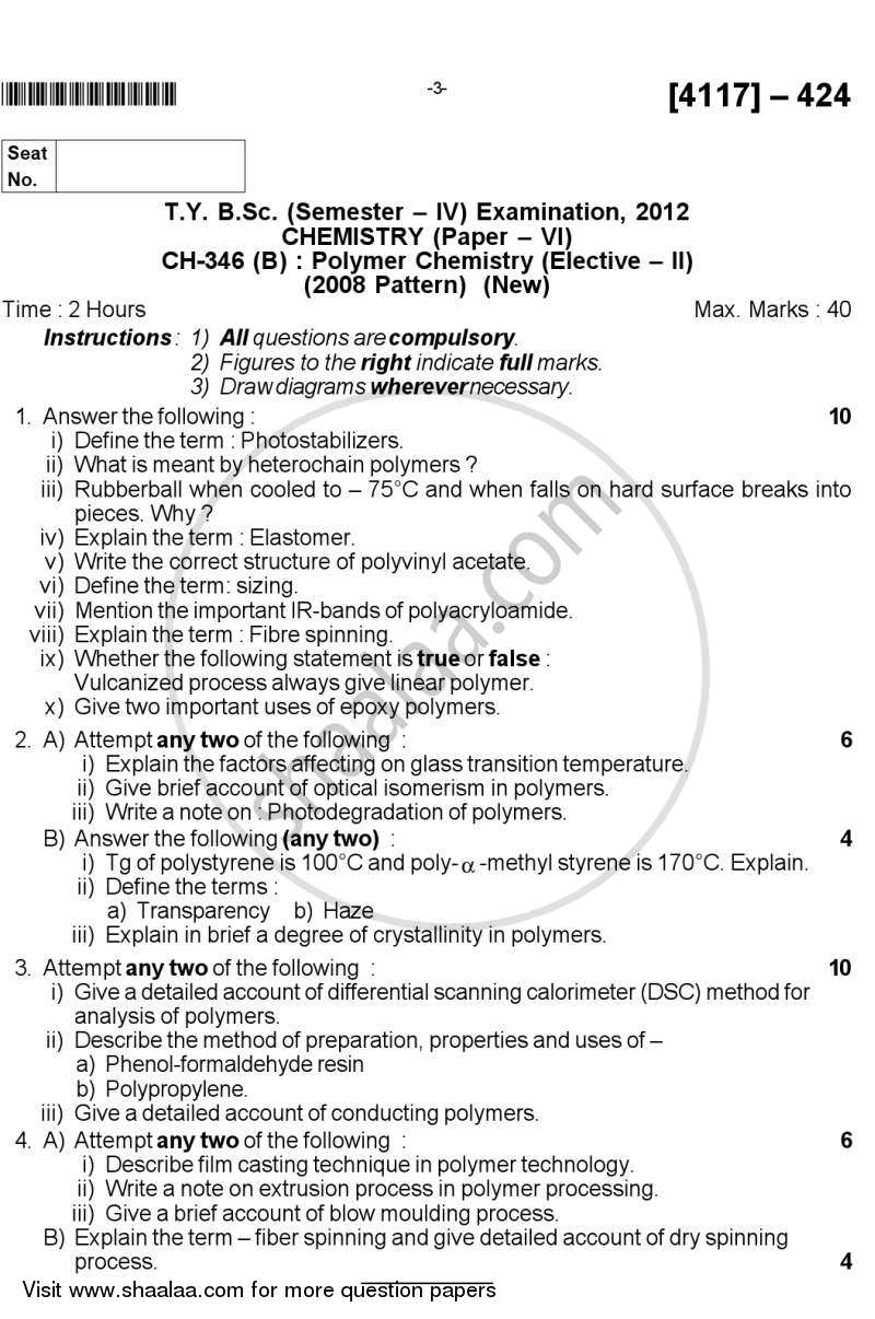 Polymer Chemistry 2012-2013 - B.Sc. - Semester 6 (TYBSc) - University of Pune question paper with PDF download
