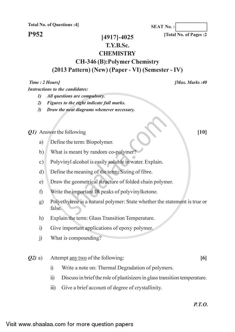 Polymer Chemistry 2015-2016 - B.Sc. - Semester 6 (TYBSc) - University of Pune question paper with PDF download