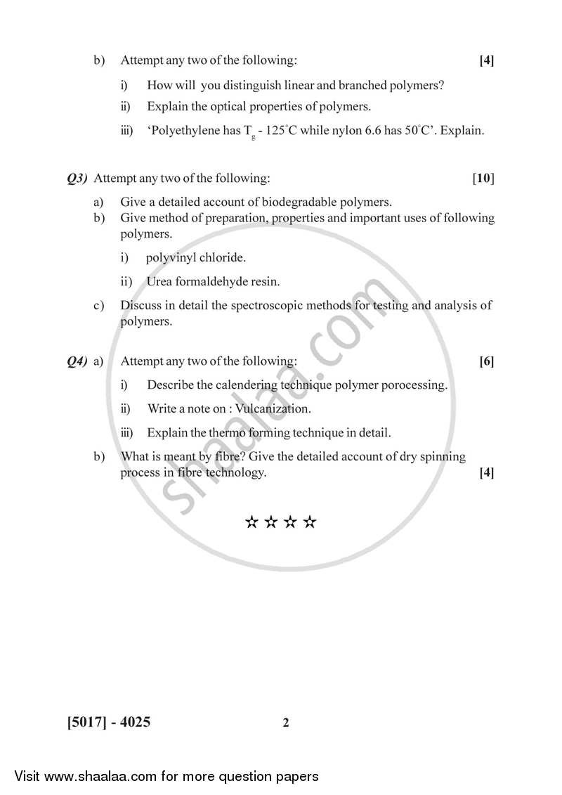 Polymer Chemistry 2016-2017 - B.Sc. - Semester 6 (TYBSc) - University of Pune question paper with PDF download