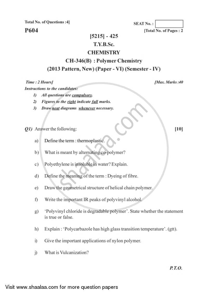 Polymer Chemistry 2017-2018 - B.Sc. - Semester 6 (TYBSc) - University of Pune question paper with PDF download