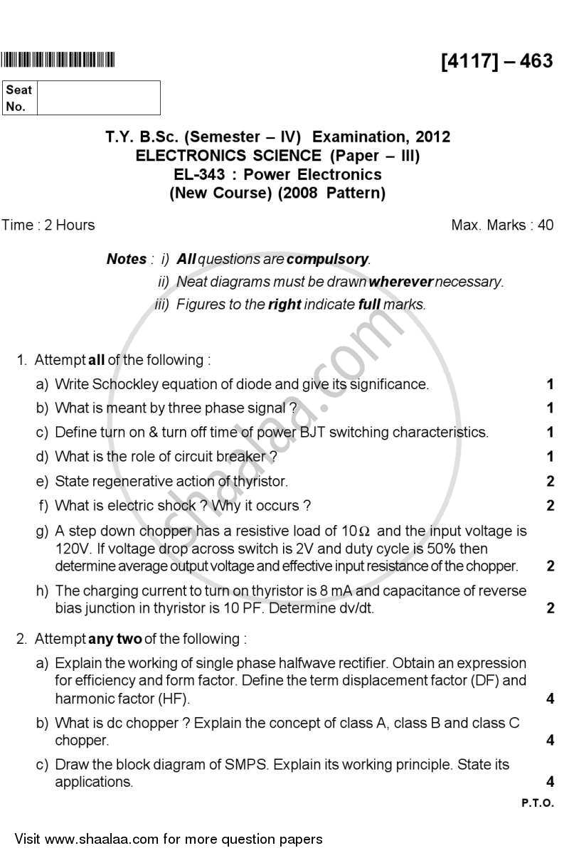Power Electronics 2012-2013 - B.Sc. - Semester 6 (TYBSc) - University of Pune question paper with PDF download