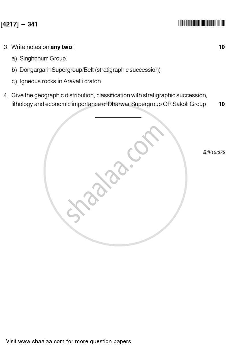Precambrian Stratigraphy of India 2012-2013 - B.Sc. - Semester 5 (TYBSc) - University of Pune question paper with PDF download