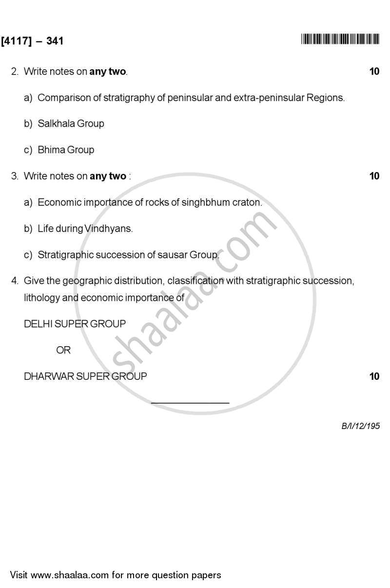 Precambrian Stratigraphy of India 2012-2013 - B.Sc. - Semester 5 (TYBSc) - University of Pune question paper with PDF download