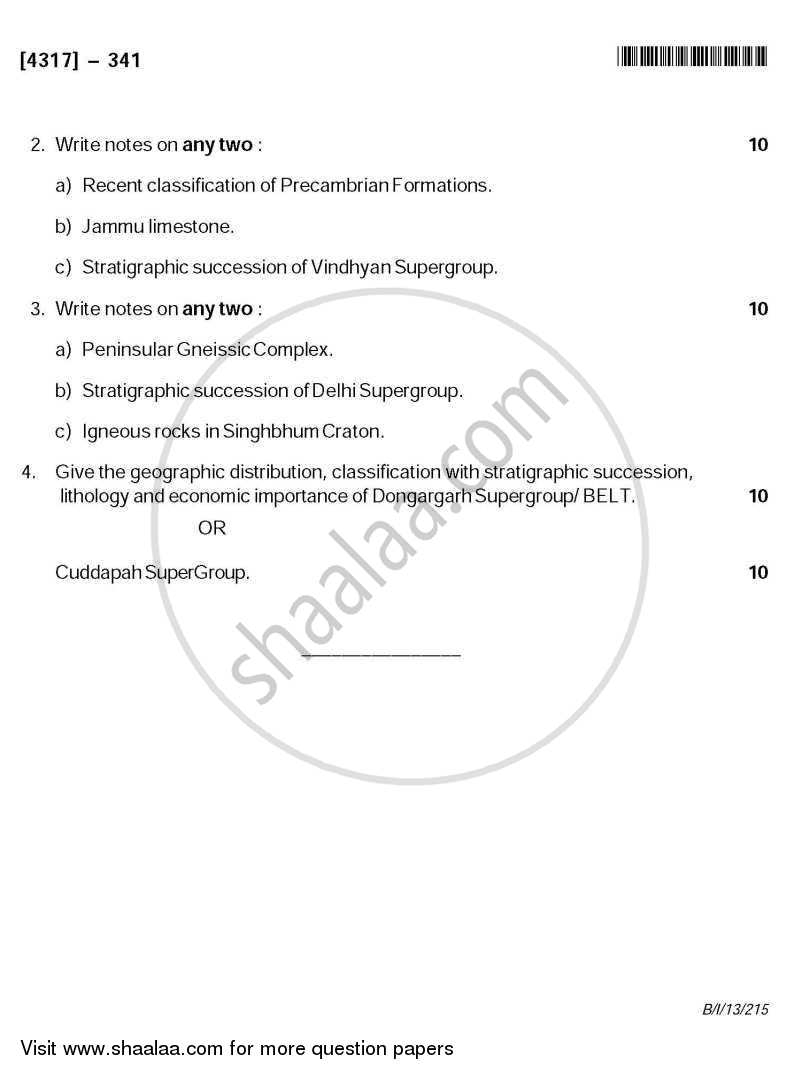 Precambrian Stratigraphy of India 2013-2014 - B.Sc. - Semester 5 (TYBSc) - University of Pune question paper with PDF download