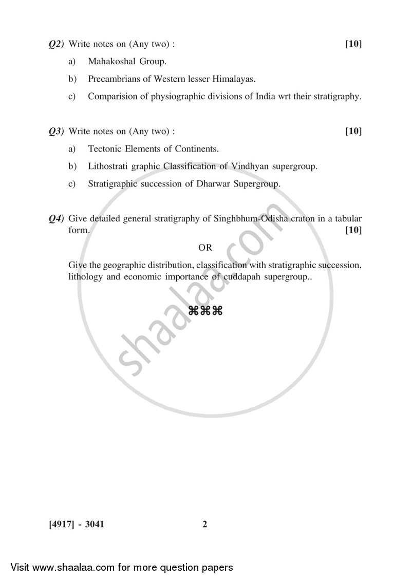 Precambrian Stratigraphy of India 2015-2016 - B.Sc. - Semester 5 (TYBSc) - University of Pune question paper with PDF download