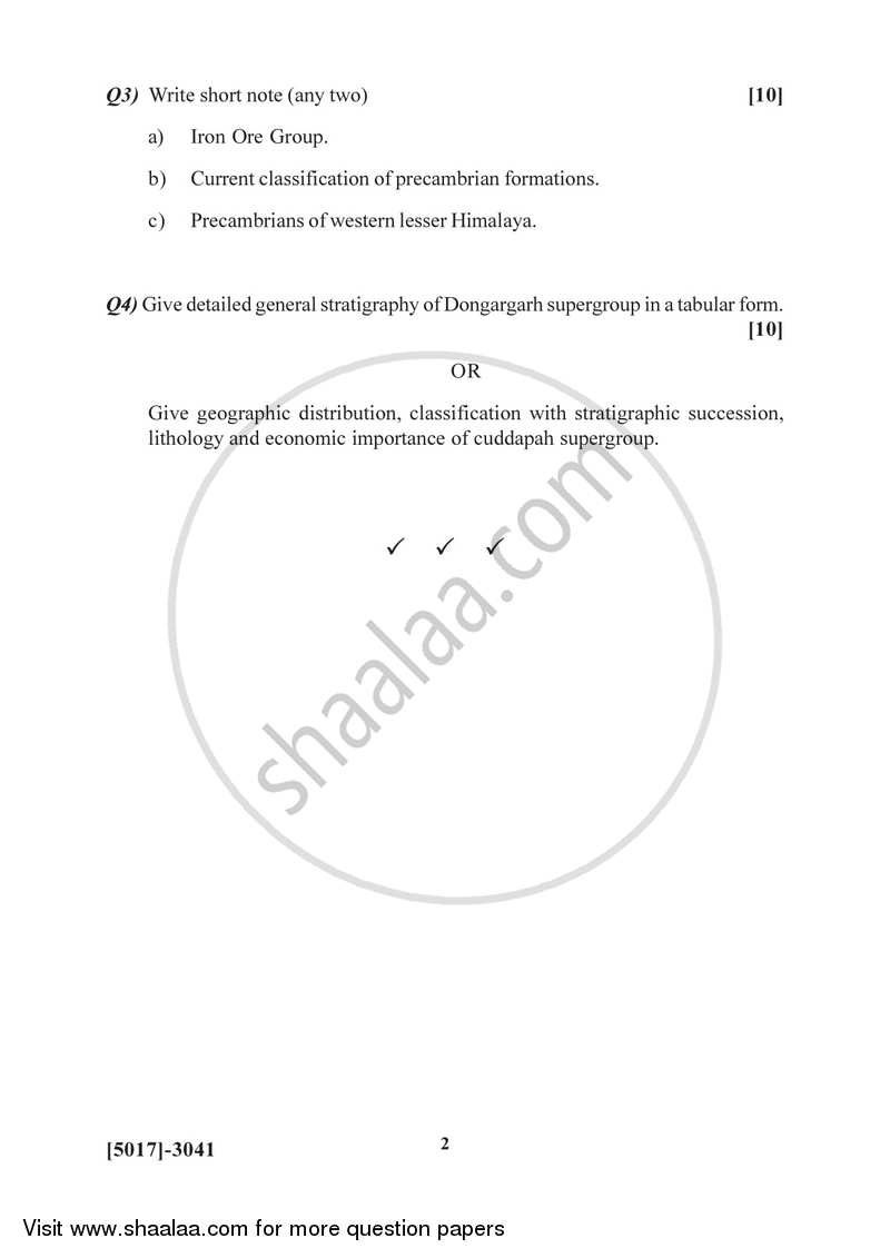 Precambrian Stratigraphy of India 2016-2017 - B.Sc. - Semester 5 (TYBSc) - University of Pune question paper with PDF download