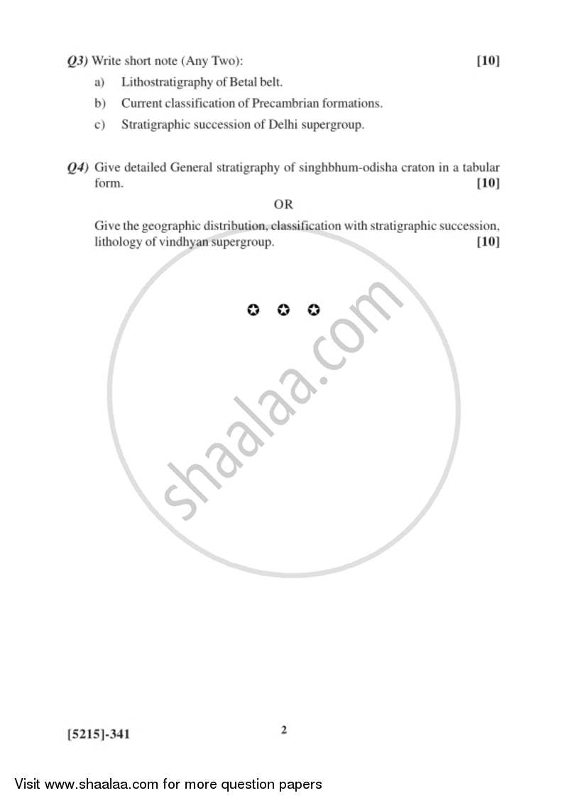 Precambrian Stratigraphy of India 2017-2018 - B.Sc. - Semester 5 (TYBSc) - University of Pune question paper with PDF download