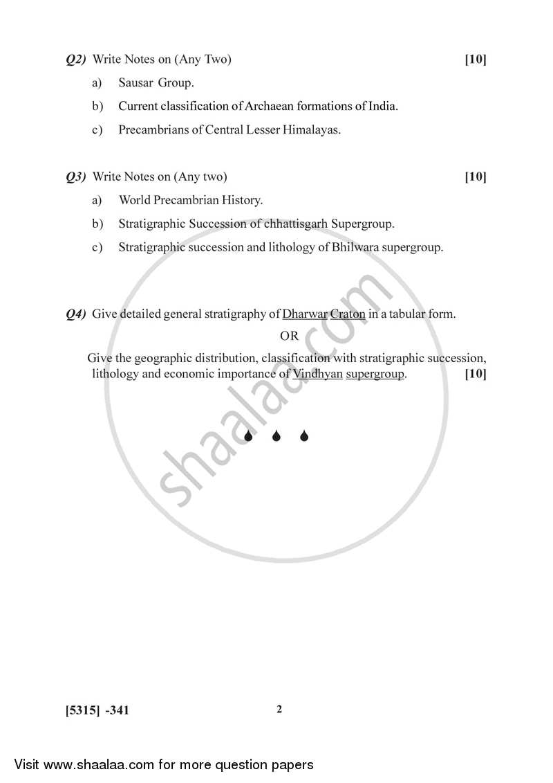 Precambrian Stratigraphy of India 2017-2018 - B.Sc. - Semester 5 (TYBSc) - University of Pune question paper with PDF download