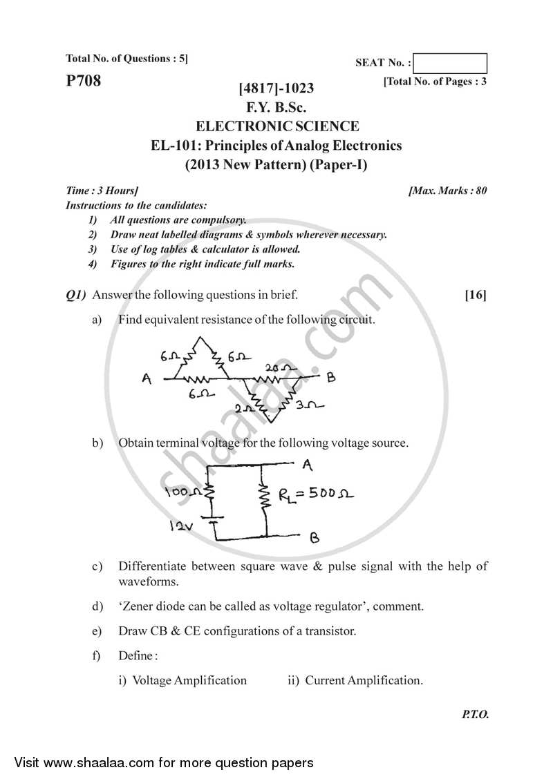 Principles of Analog Electronics 2015-2016 - B.Sc. - Semester 2 (FYBSc) - University of Pune question paper with PDF download