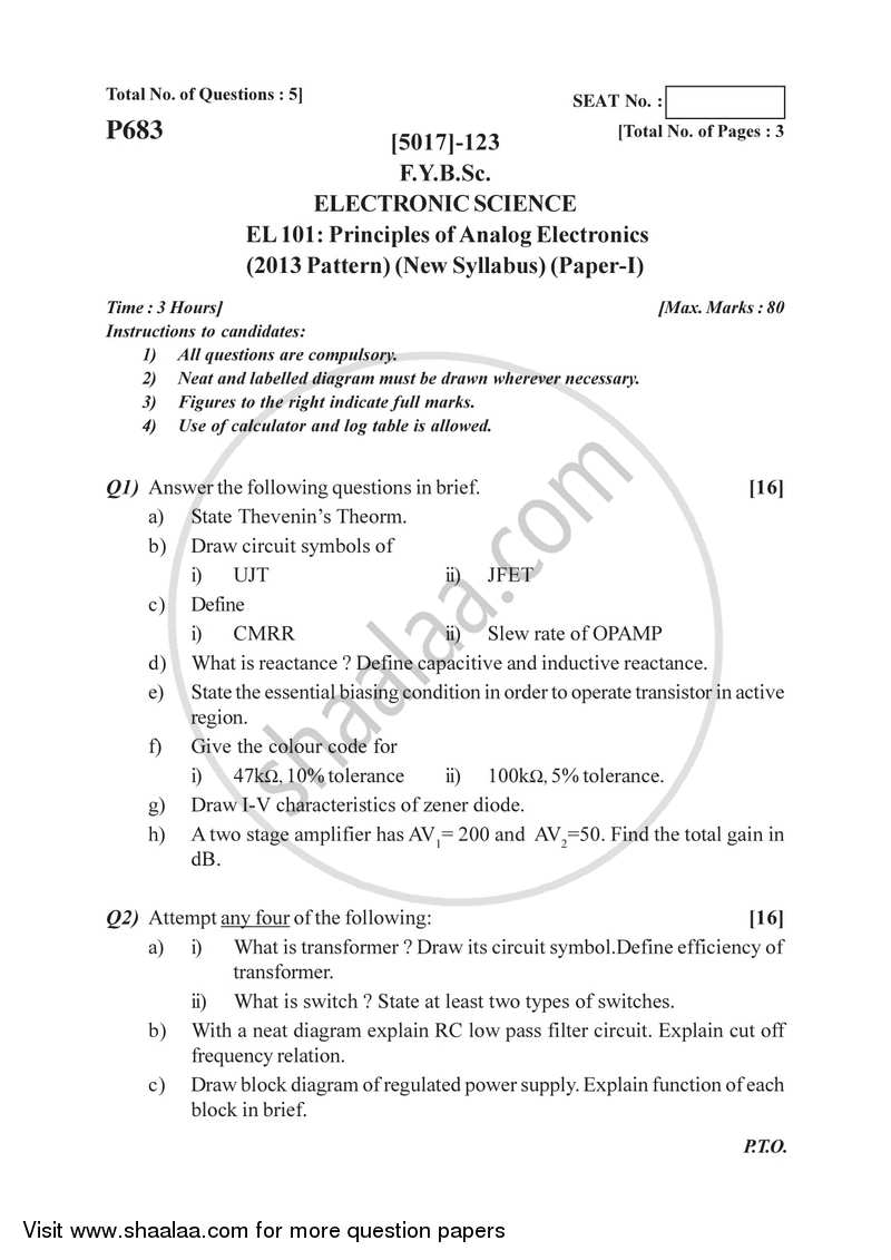 Principles of Analog Electronics 2016-2017 - B.Sc. - Semester 2 (FYBSc) - University of Pune question paper with PDF download
