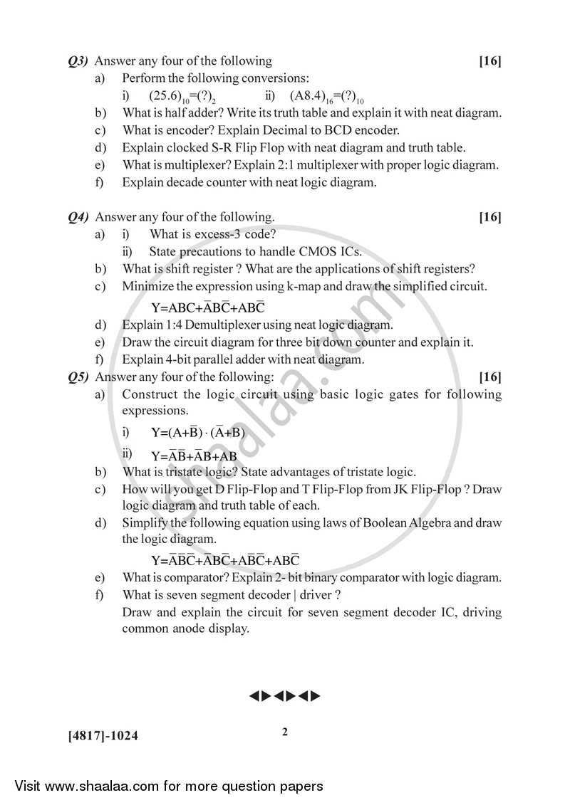 Principles of Digital Electronics 2015-2016 - B.Sc. - Semester 2 (FYBSc) - University of Pune question paper with PDF download
