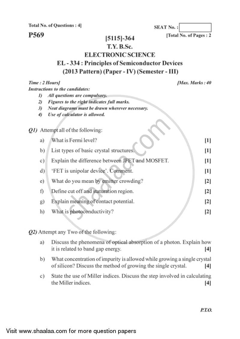 Principles of Semiconductors Devices 2016-2017 - B.Sc. - Semester 5 (TYBSc) - University of Pune question paper with PDF download