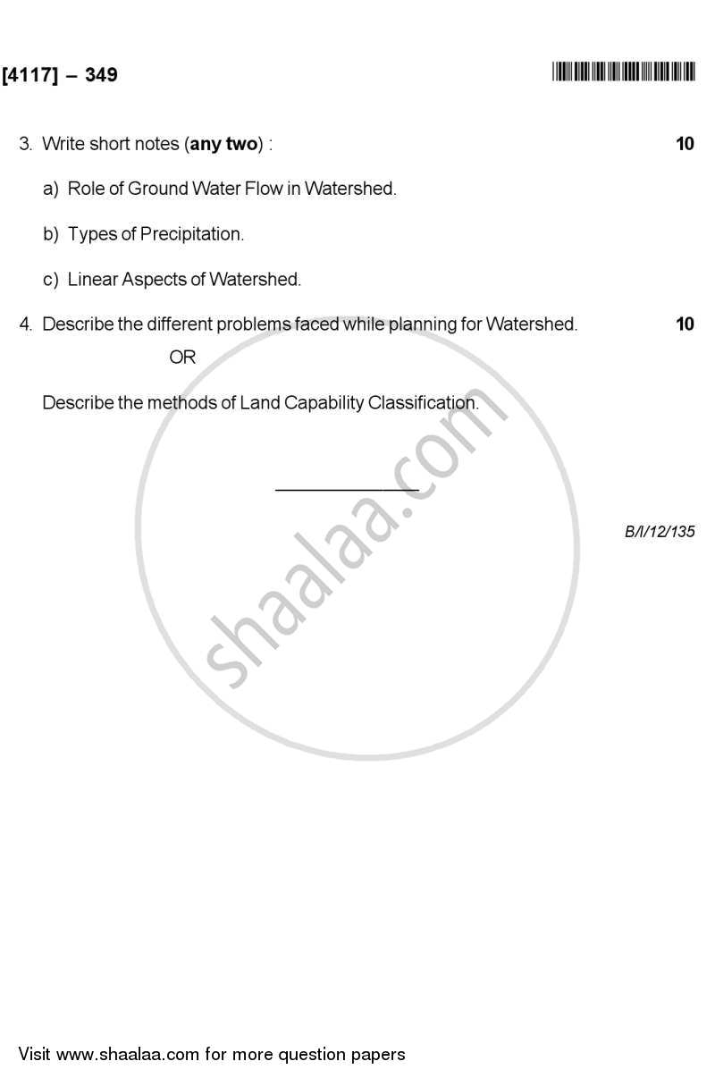 Principles and Techniques of Watershed Management 2012-2013 - B.Sc. - Semester 5 (TYBSc) - University of Pune question paper with PDF download
