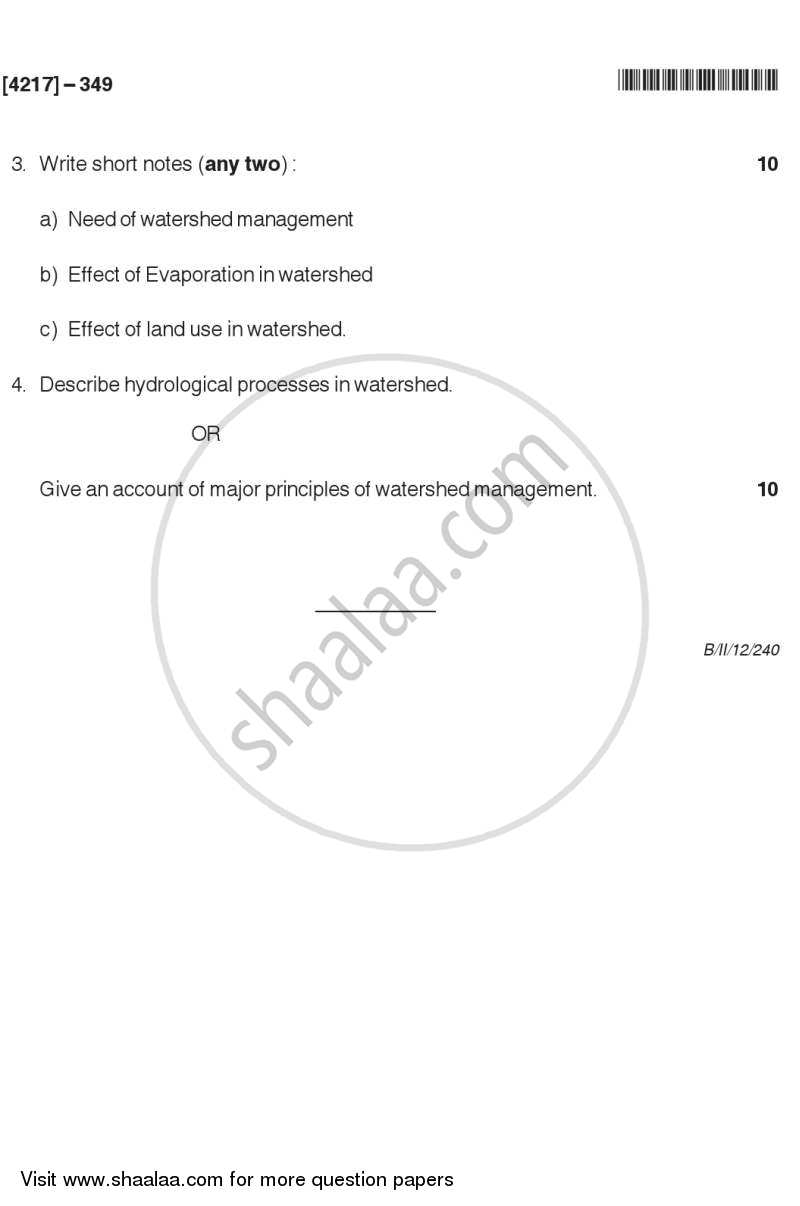 Principles and Techniques of Watershed Management 2012-2013 - B.Sc. - Semester 5 (TYBSc) - University of Pune question paper with PDF download