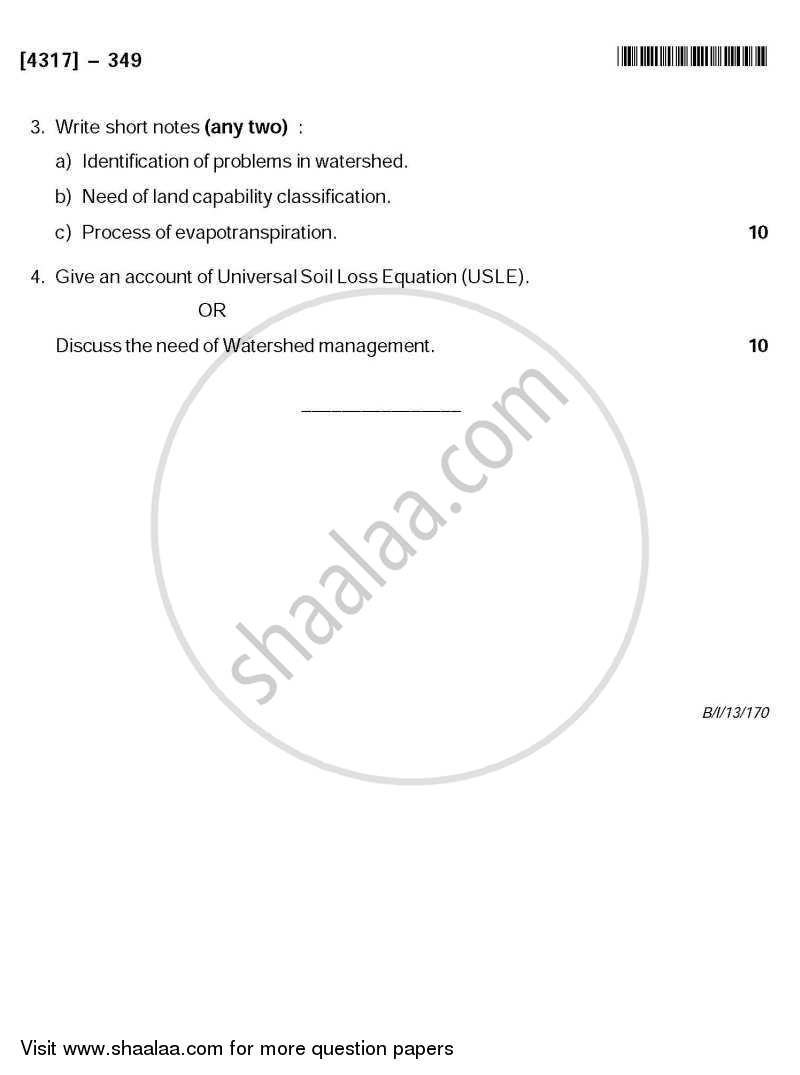 Principles and Techniques of Watershed Management 2013-2014 - B.Sc. - Semester 5 (TYBSc) - University of Pune question paper with PDF download