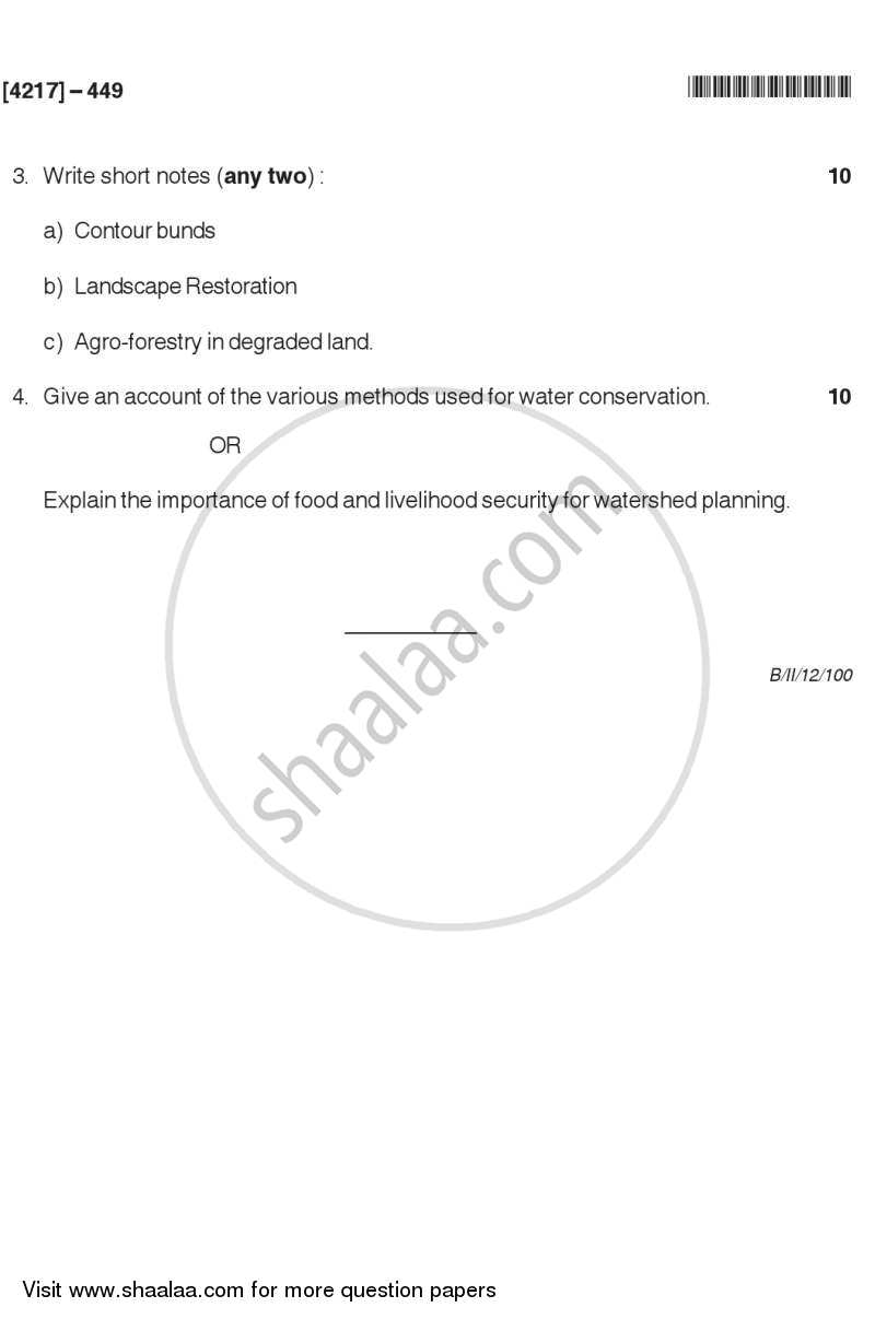 Principles and Techniques of Watershed Management 2012-2013 - B.Sc. - Semester 6 (TYBSc) - University of Pune question paper with PDF download