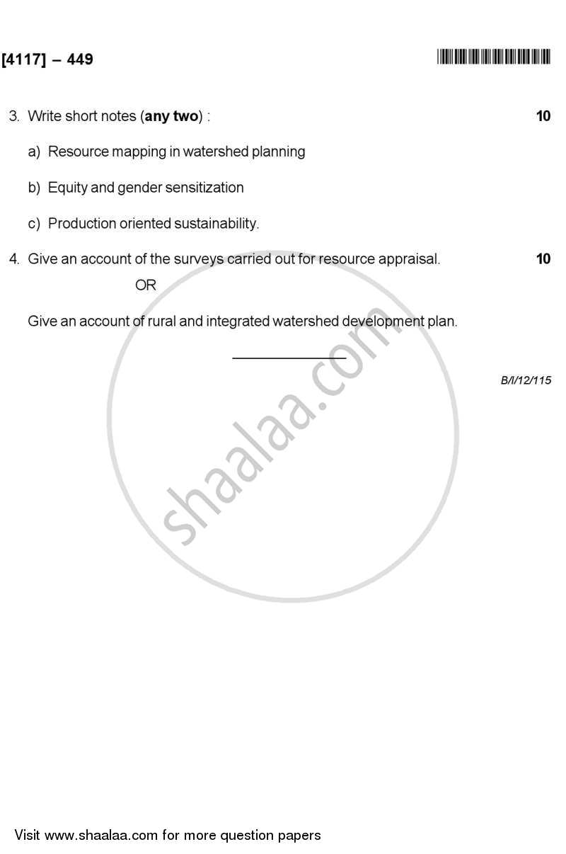Principles and Techniques of Watershed Management 2012-2013 - B.Sc. - Semester 6 (TYBSc) - University of Pune question paper with PDF download