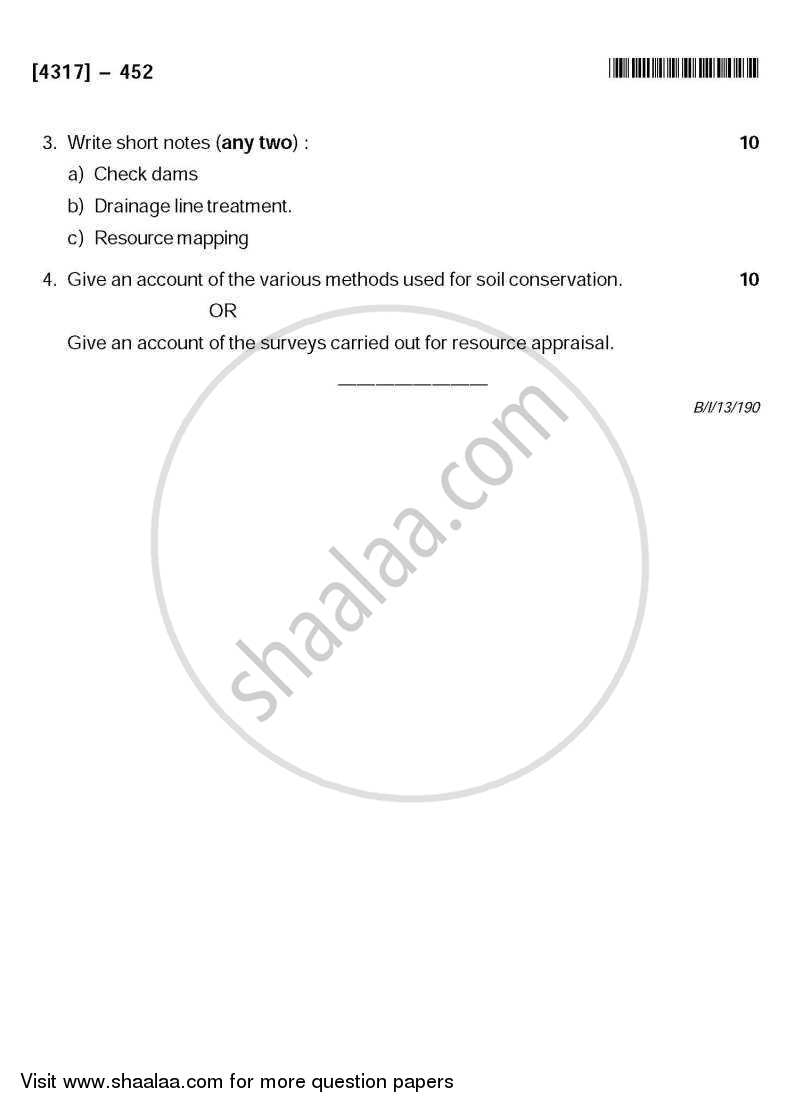 Principles and Techniques of Watershed Management 2013-2014 - B.Sc. - Semester 6 (TYBSc) - University of Pune question paper with PDF download