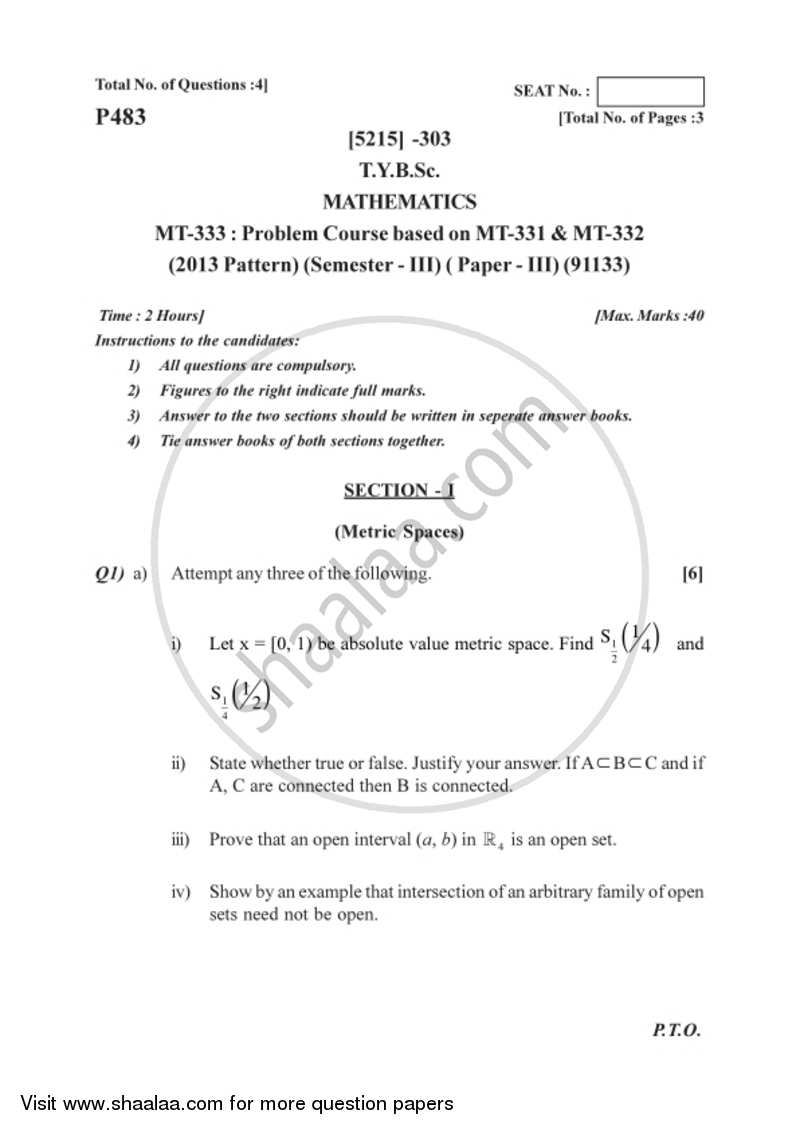 Problem Set 1 2017-2018 - B.Sc. - Semester 5 (TYBSc) - University of Pune question paper with PDF download