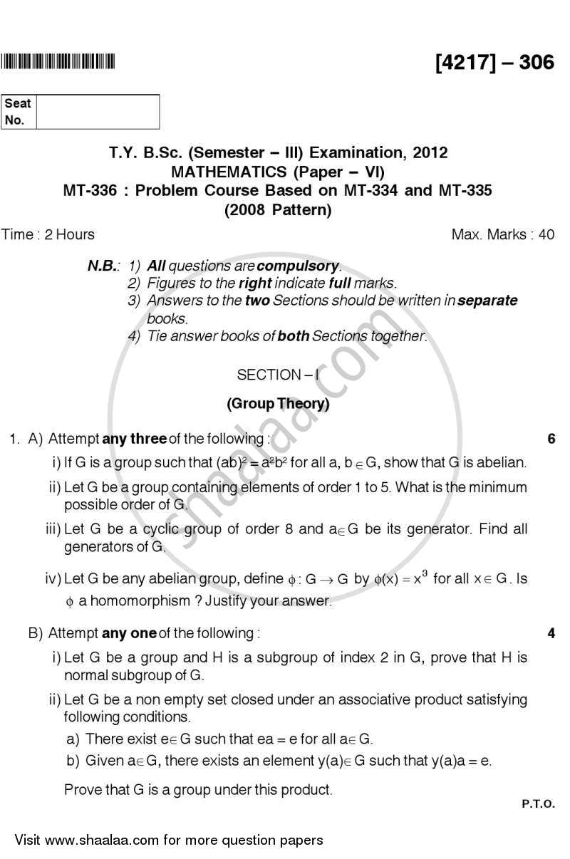 Problem Set 2 2012-2013 - B.Sc. - Semester 5 (TYBSc) - University of Pune question paper with PDF download