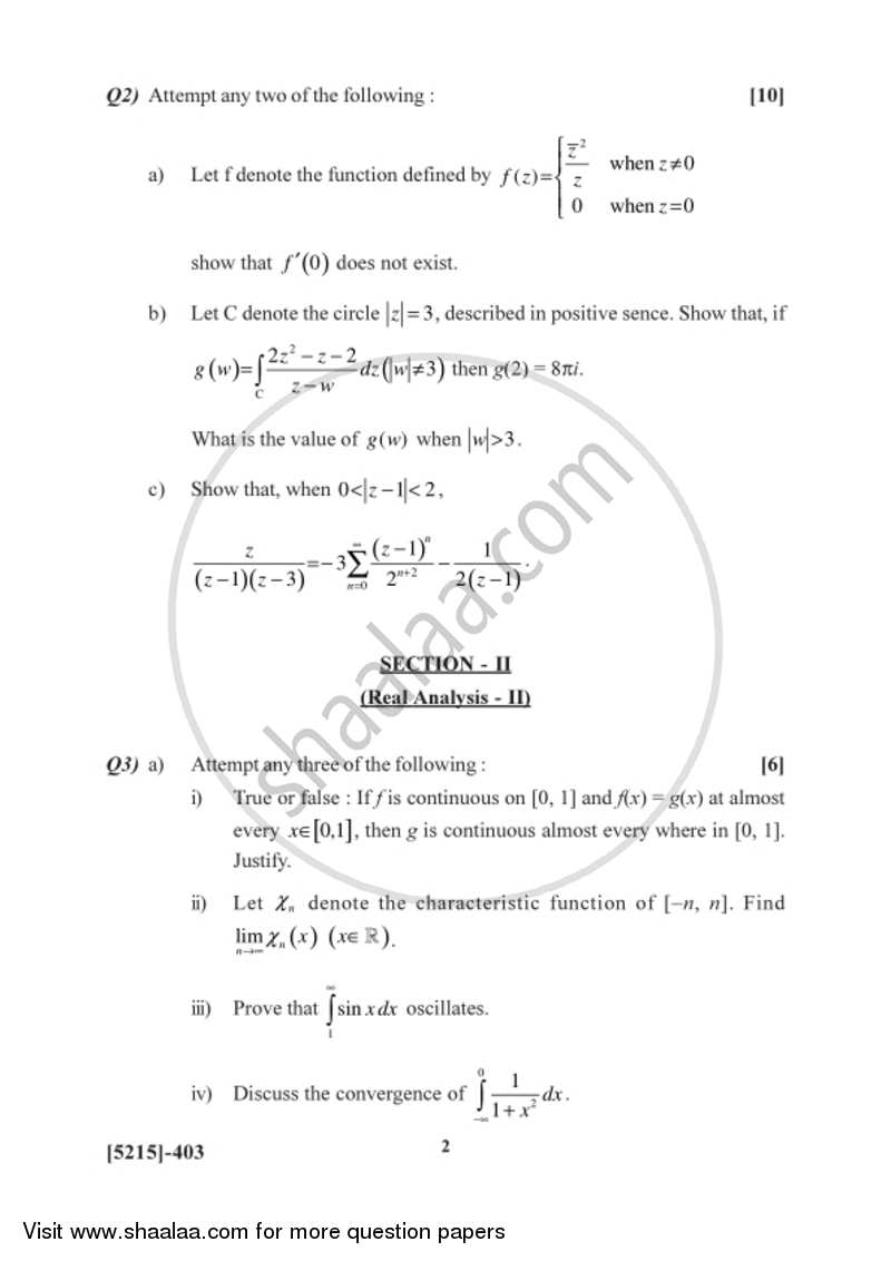 Problem Set 3 2017-2018 - B.Sc. - Semester 6 (TYBSc) - University of Pune question paper with PDF download