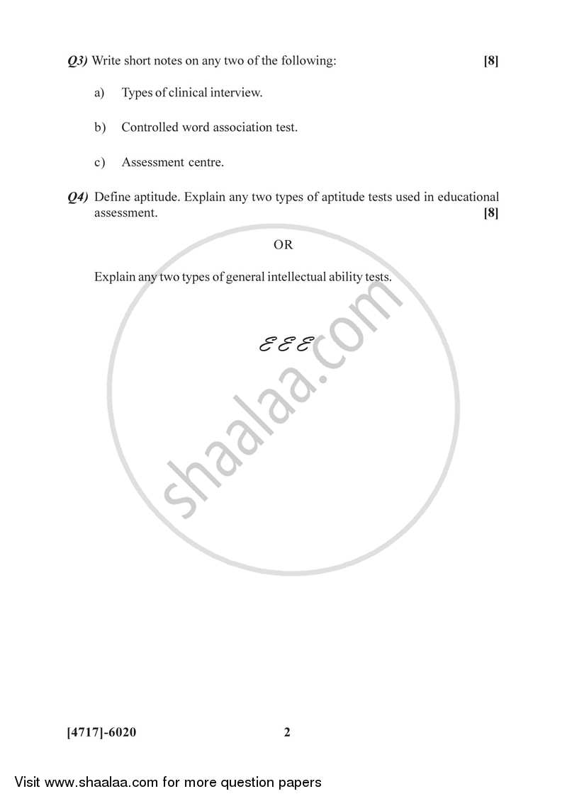 Psychological Testing and Assessment 2014-2015 - B.Sc. - Semester 4 (SYBSc) - University of Pune question paper with PDF download