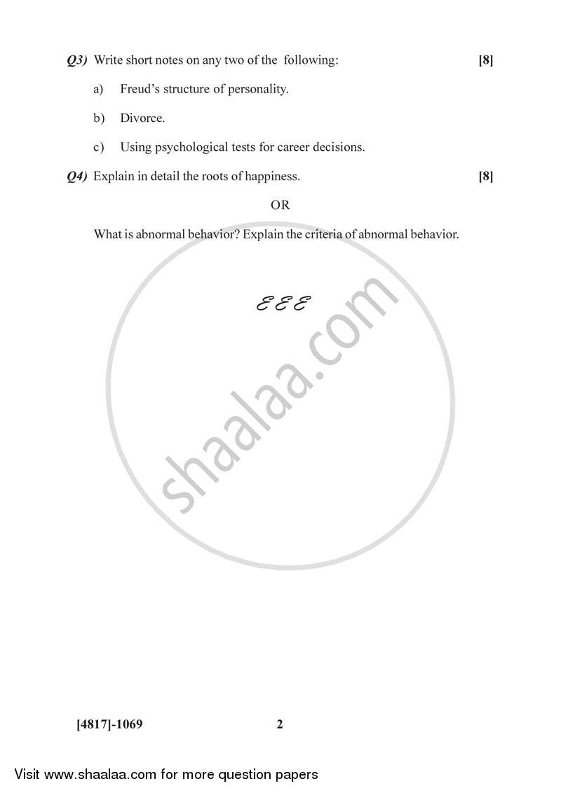 Psychology of Adjustment 2015-2016 - B.Sc. - Semester 3 (SYBSc) - University of Pune question paper with PDF download
