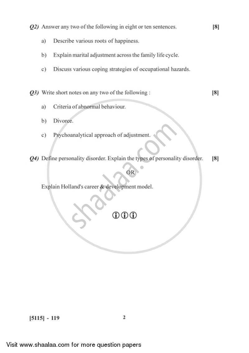 Psychology of Adjustment 2016-2017 - B.Sc. - Semester 3 (SYBSc) - University of Pune question paper with PDF download
