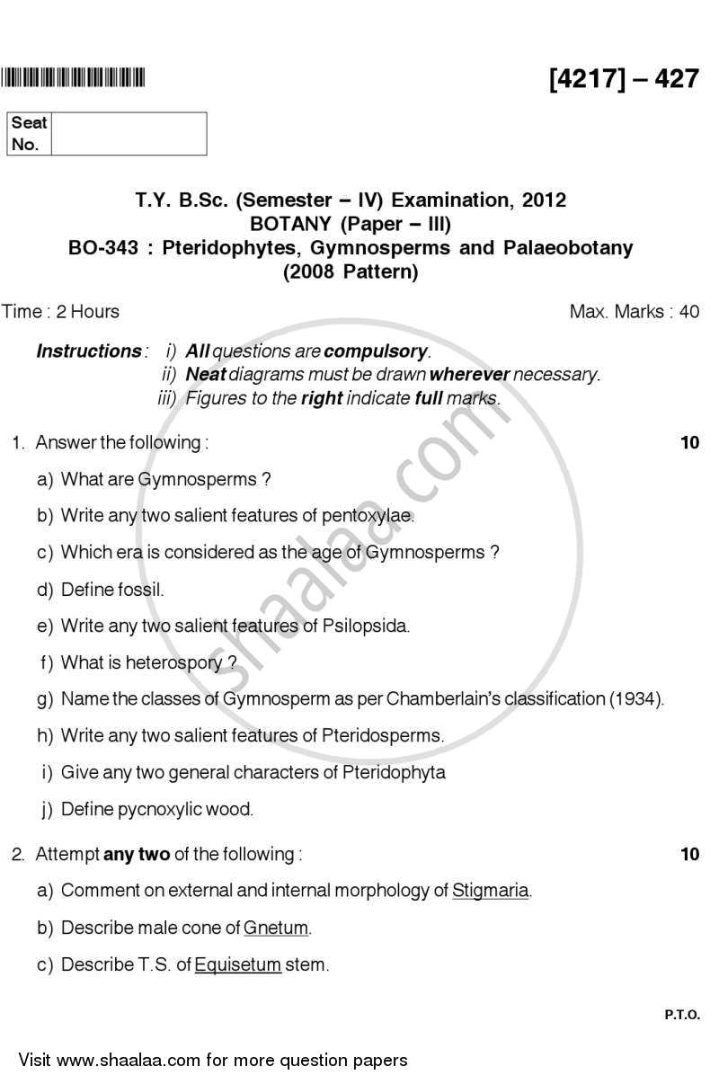 Pteridophytes, Gymnosperms and Palaeobotany 2012-2013 - B.Sc. - Semester 6 (TYBSc) - University of Pune question paper with PDF download