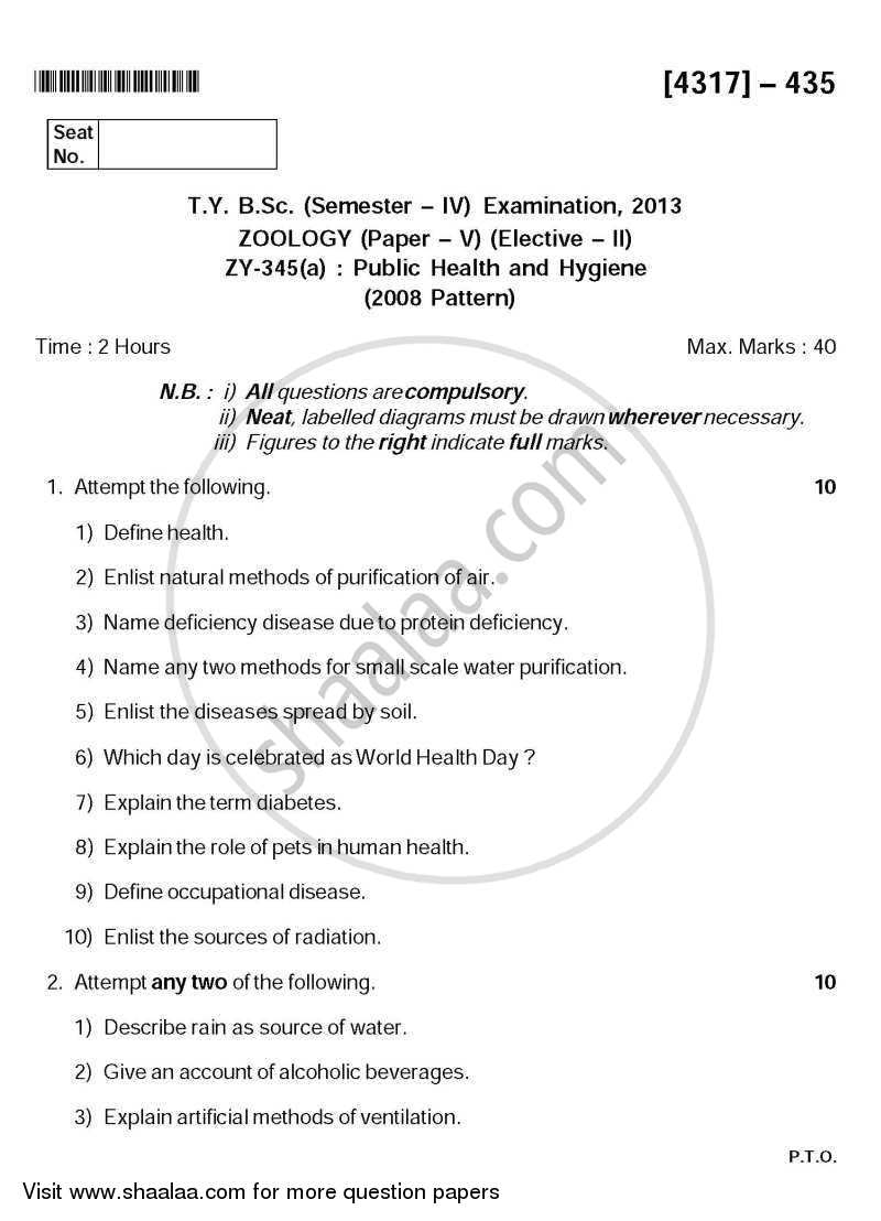 Public Health and Hygiene 2013-2014 - B.Sc. - Semester 6 (TYBSc) - University of Pune question paper with PDF download