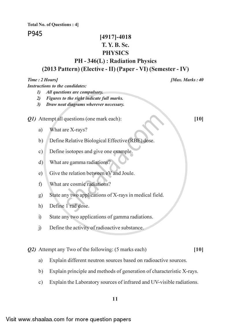 Radiation Physics 2015-2016 - B.Sc. - Semester 6 (TYBSc) - University of Pune question paper with PDF download