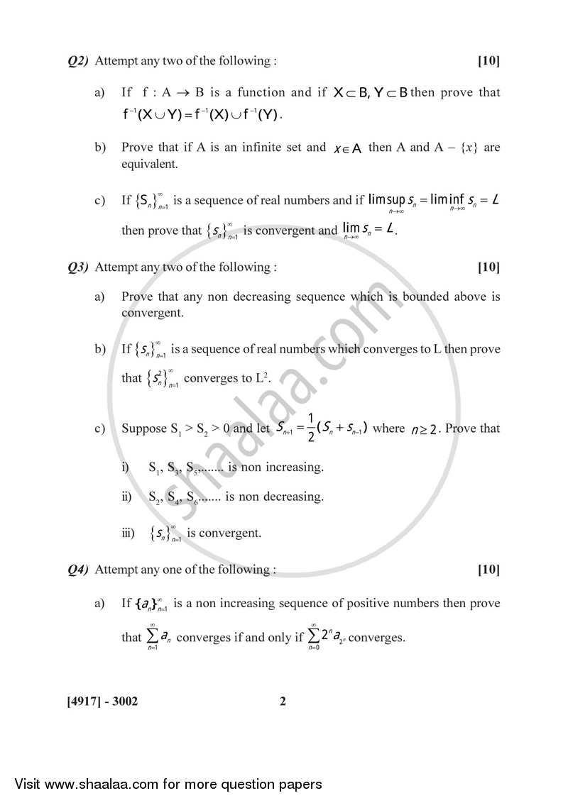 Real Analysis 1 2015-2016 - B.Sc. - Semester 5 (TYBSc) - University of Pune question paper with PDF download