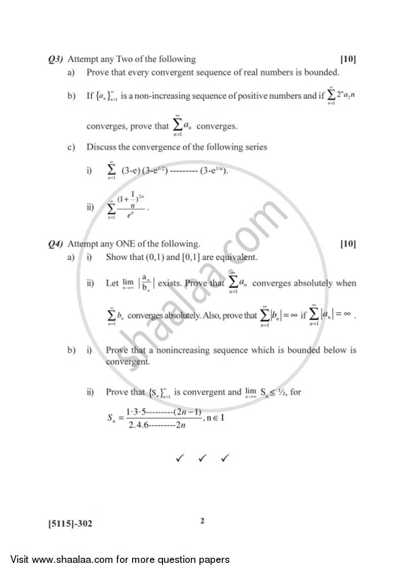 Real Analysis 1 2016-2017 - B.Sc. - Semester 5 (TYBSc) - University of Pune question paper with PDF download