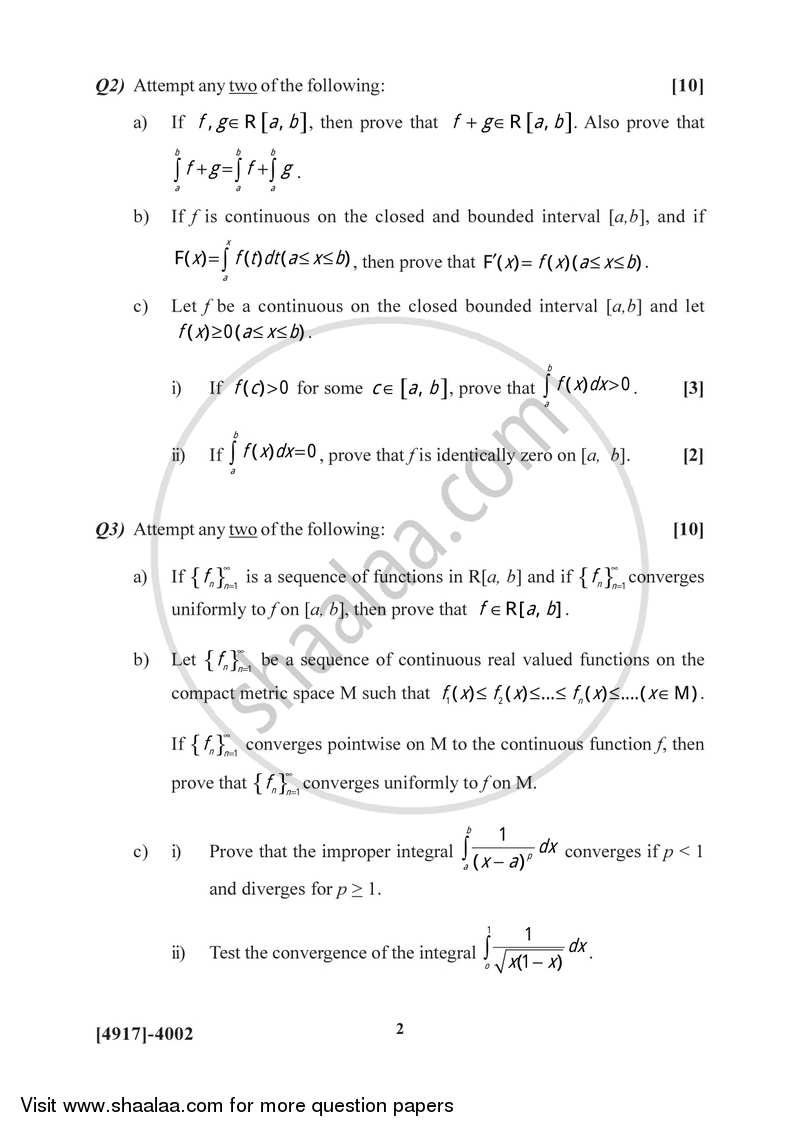 Real Analysis 2 2015-2016 - B.Sc. - Semester 6 (TYBSc) - University of Pune question paper with PDF download