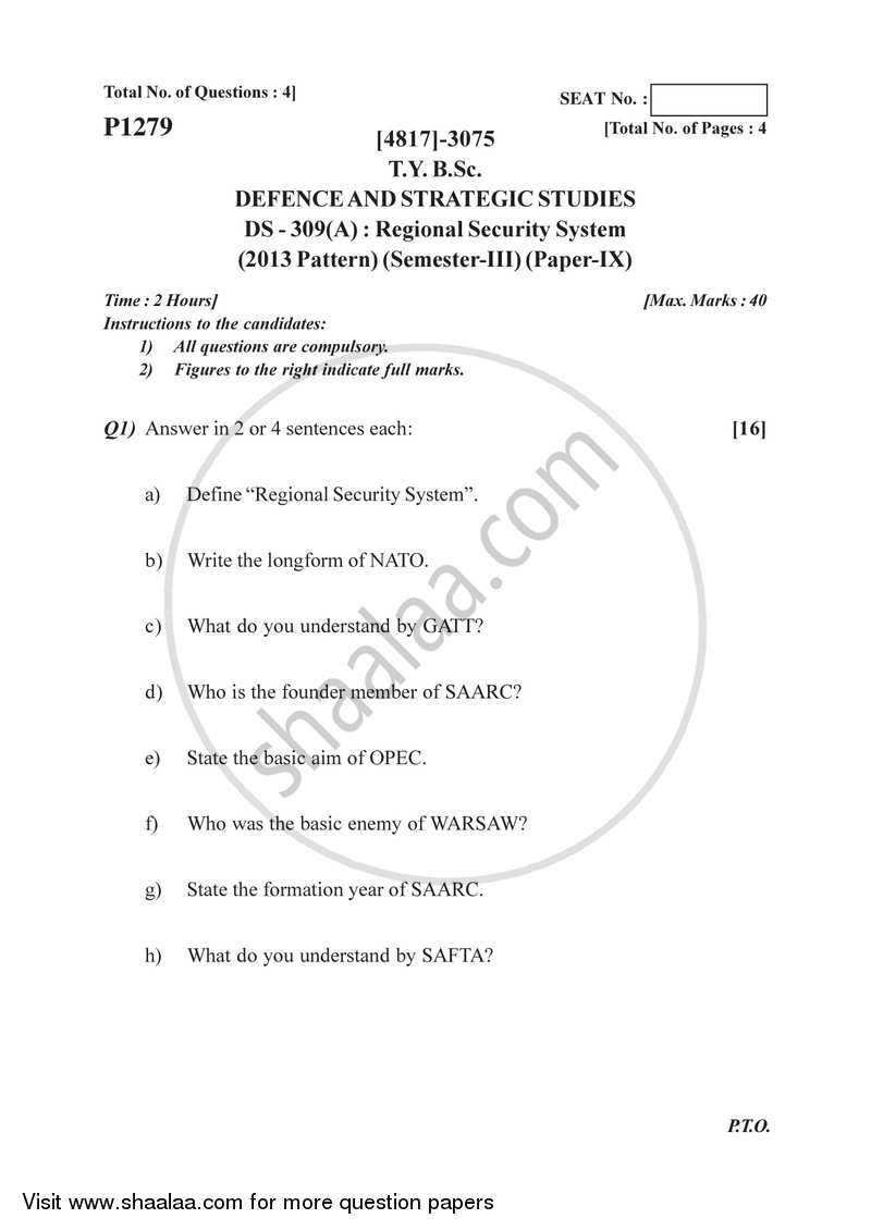 Regional Security System 2015-2016 - B.Sc. - Semester 5 (TYBSc) - University of Pune question paper with PDF download