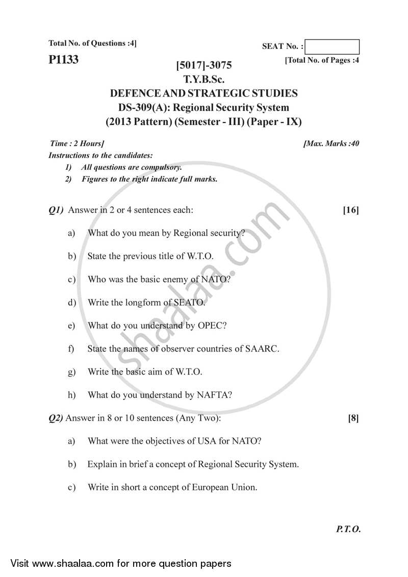 Regional Security System 2016-2017 - B.Sc. - Semester 5 (TYBSc) - University of Pune question paper with PDF download