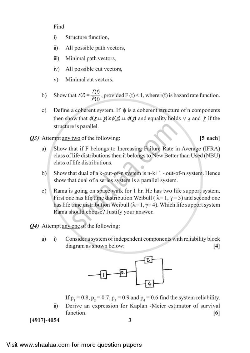 Reliability and Survival Analysis 2015-2016 - B.Sc. - Semester 6 (TYBSc) - University of Pune question paper with PDF download