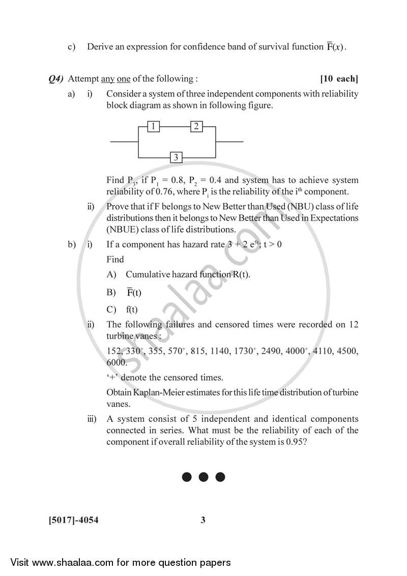 Reliability and Survival Analysis 2016-2017 - B.Sc. - Semester 6 (TYBSc) - University of Pune question paper with PDF download