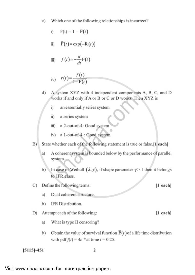 Reliability and Survival Analysis 2016-2017 - B.Sc. - Semester 6 (TYBSc) - University of Pune question paper with PDF download