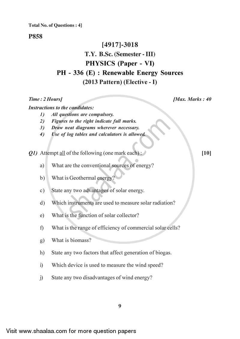 Renewable Energy Sources 2015-2016 - B.Sc. - Semester 5 (TYBSc) - University of Pune question paper with PDF download