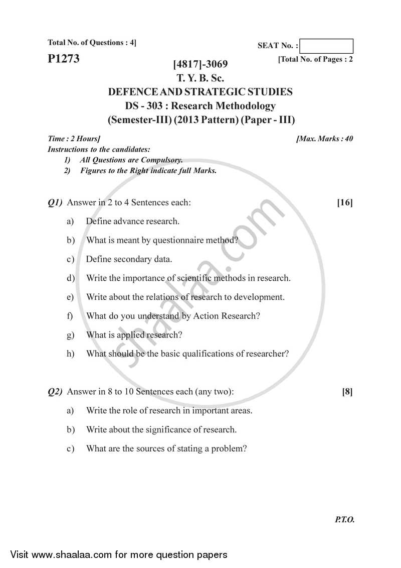 Research Methodology 2015-2016 - B.Sc. - Semester 5 (TYBSc) - University of Pune question paper with PDF download