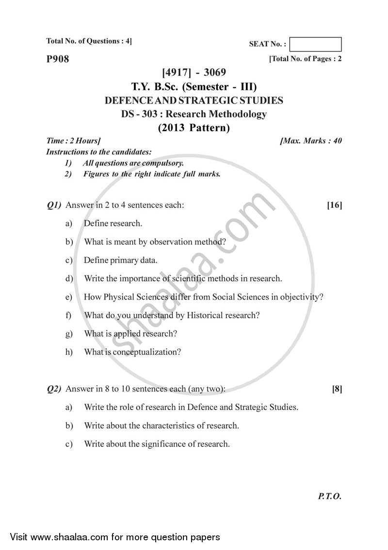 Research Methodology 2015-2016 - B.Sc. - Semester 5 (TYBSc) - University of Pune question paper with PDF download