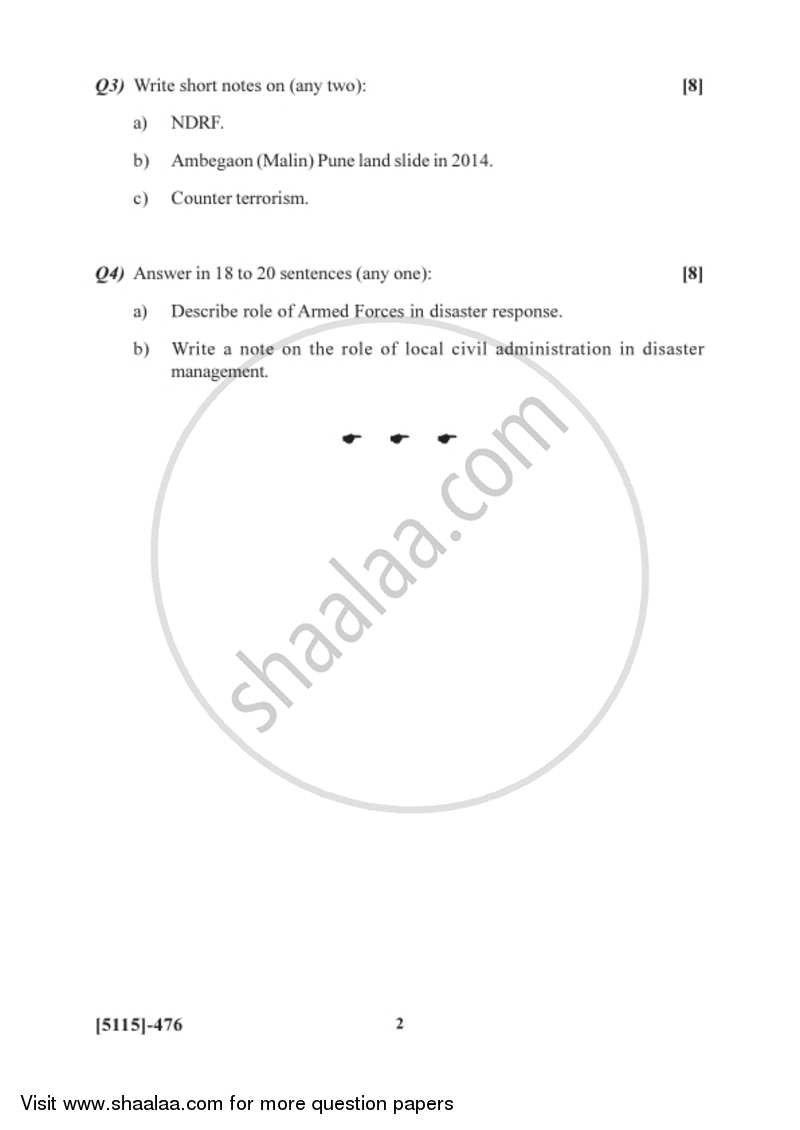 Role of the Armed Forces in Disaster Management 2016-2017 - B.Sc. - Semester 6 (TYBSc) - University of Pune question paper with PDF download
