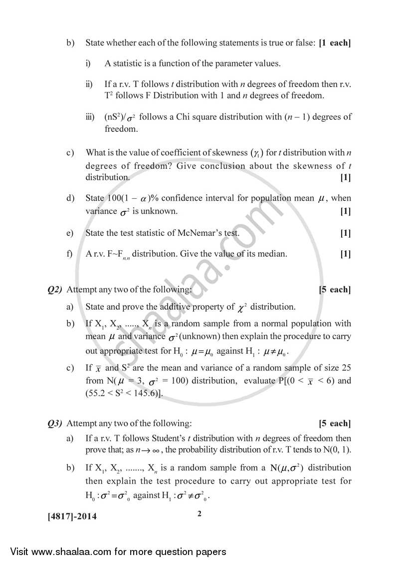 Sampling Distributions and Inference 2015-2016 - B.Sc. - Semester 4 (SYBSc) - University of Pune question paper with PDF download