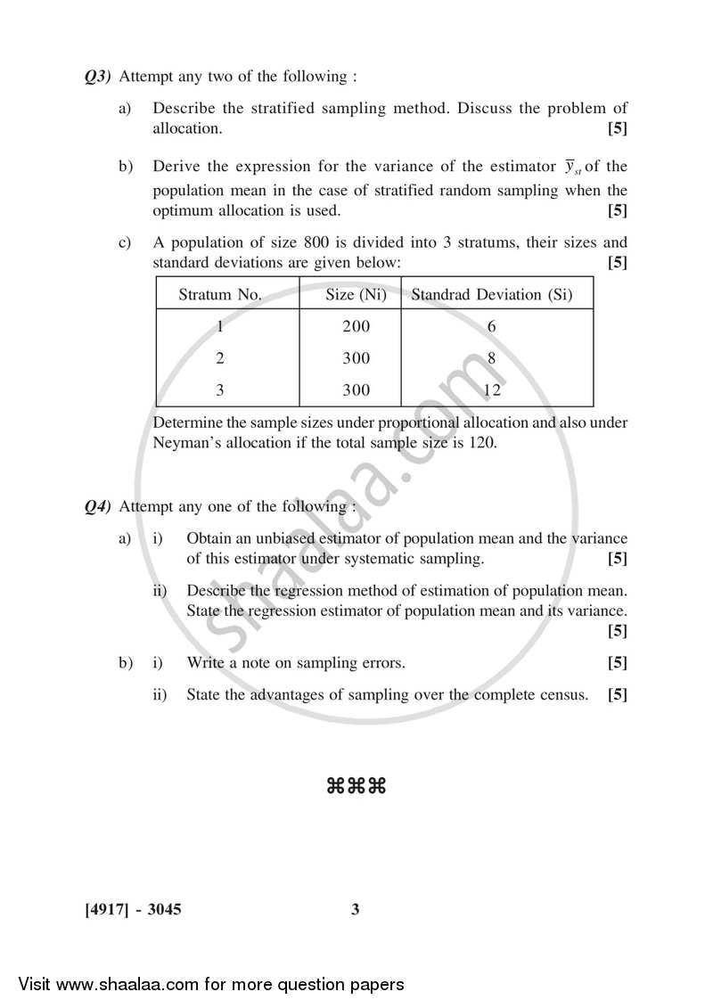 Sampling Methods 2015-2016 - B.Sc. - Semester 5 (TYBSc) - University of Pune question paper with PDF download