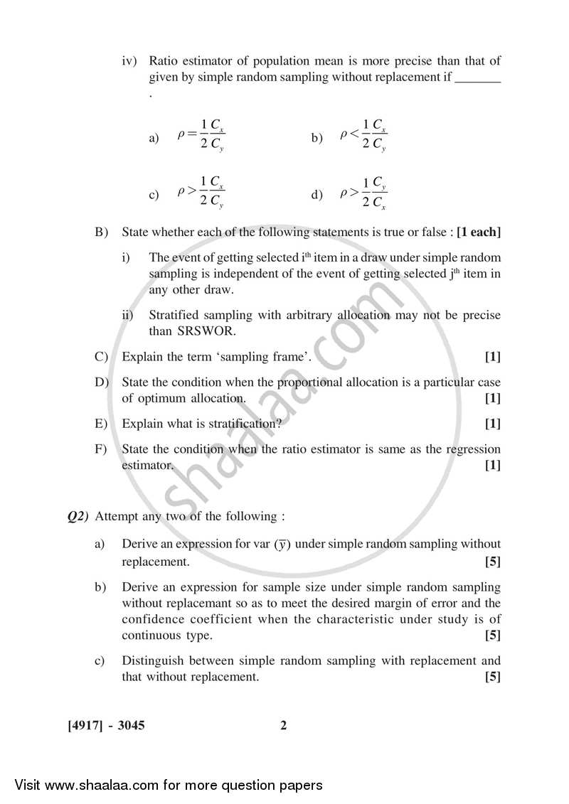 Sampling Methods 2015-2016 - B.Sc. - Semester 5 (TYBSc) - University of Pune question paper with PDF download