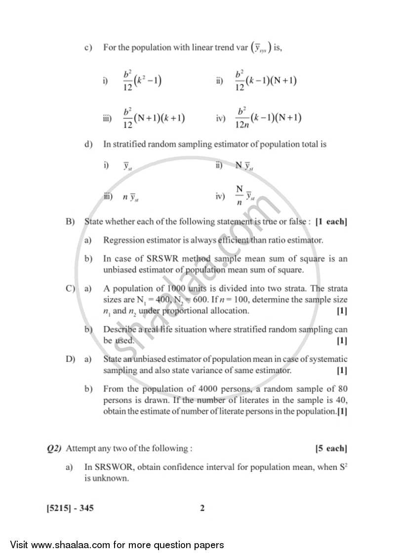 Sampling Methods 2017-2018 - B.Sc. - Semester 5 (TYBSc) - University of Pune question paper with PDF download
