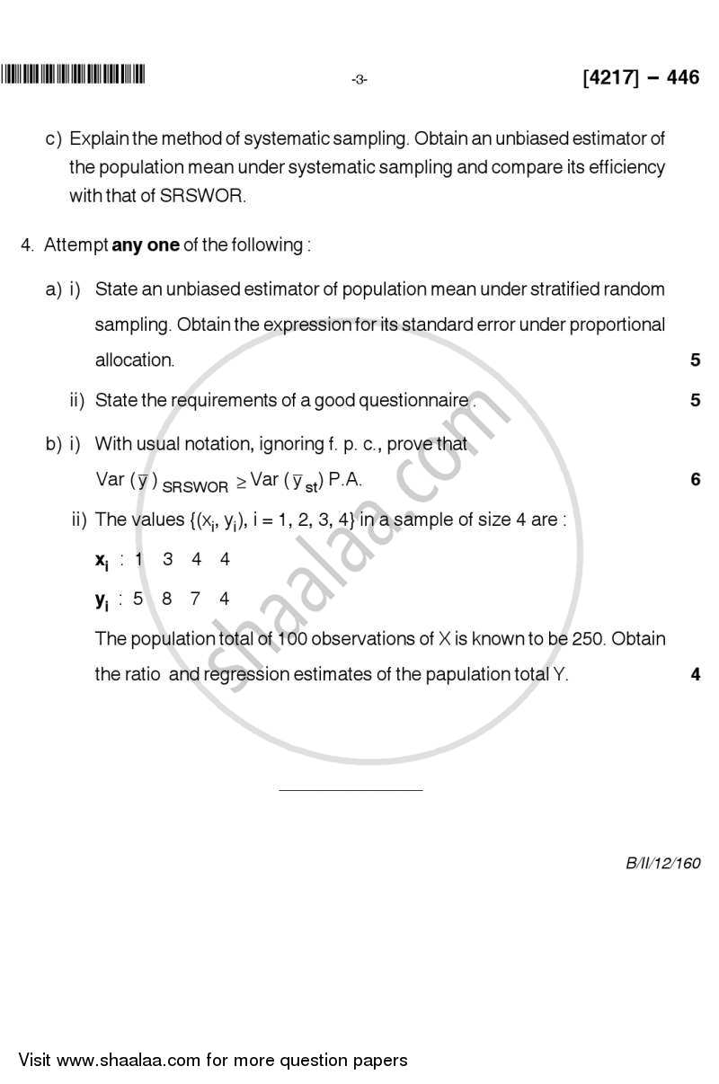 Sampling Methods 2012-2013 - B.Sc. - Semester 6 (TYBSc) - University of Pune question paper with PDF download